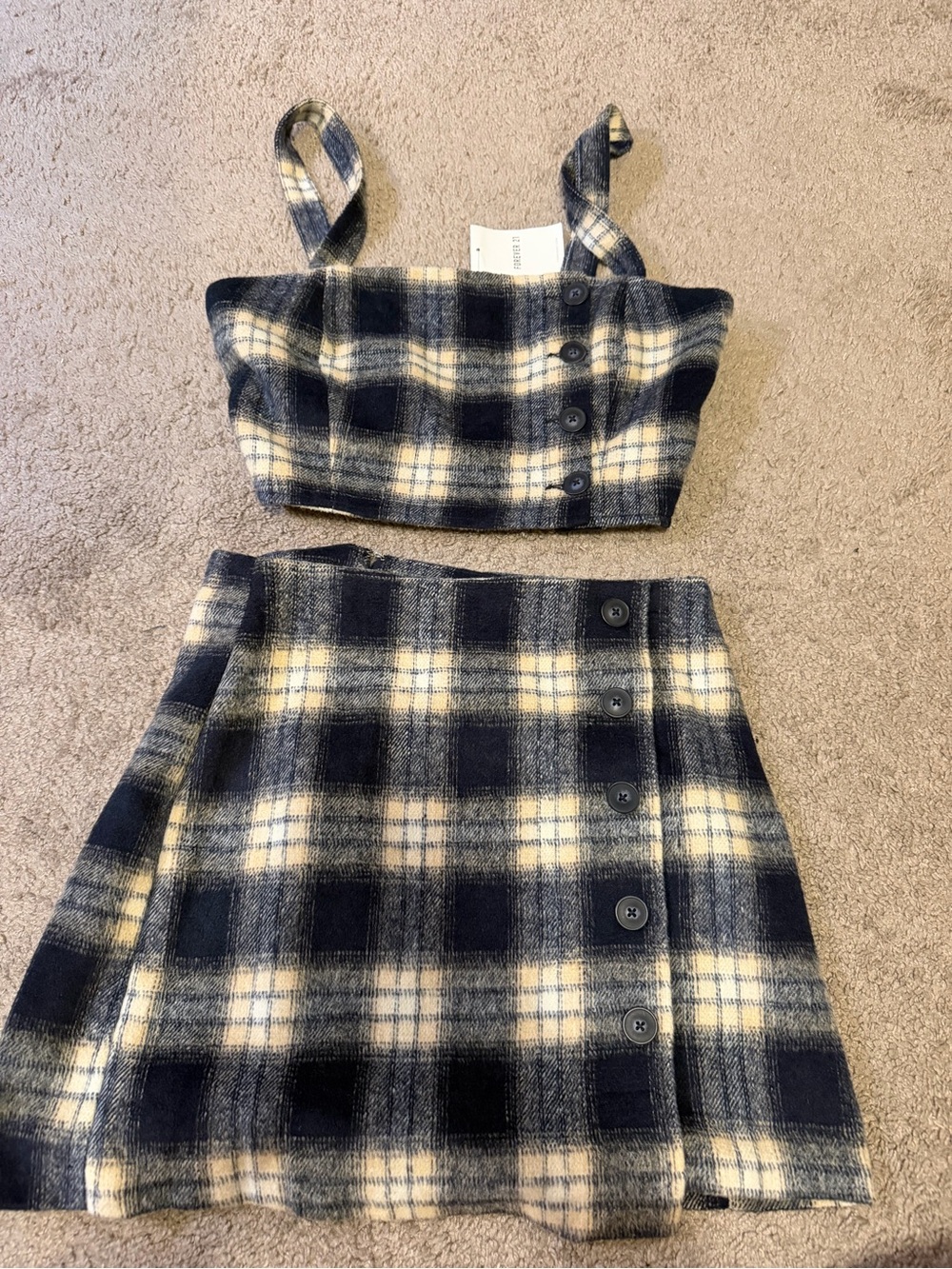 Forever 21 Navy & Cream Plaid Button-Front Mini Skirt
